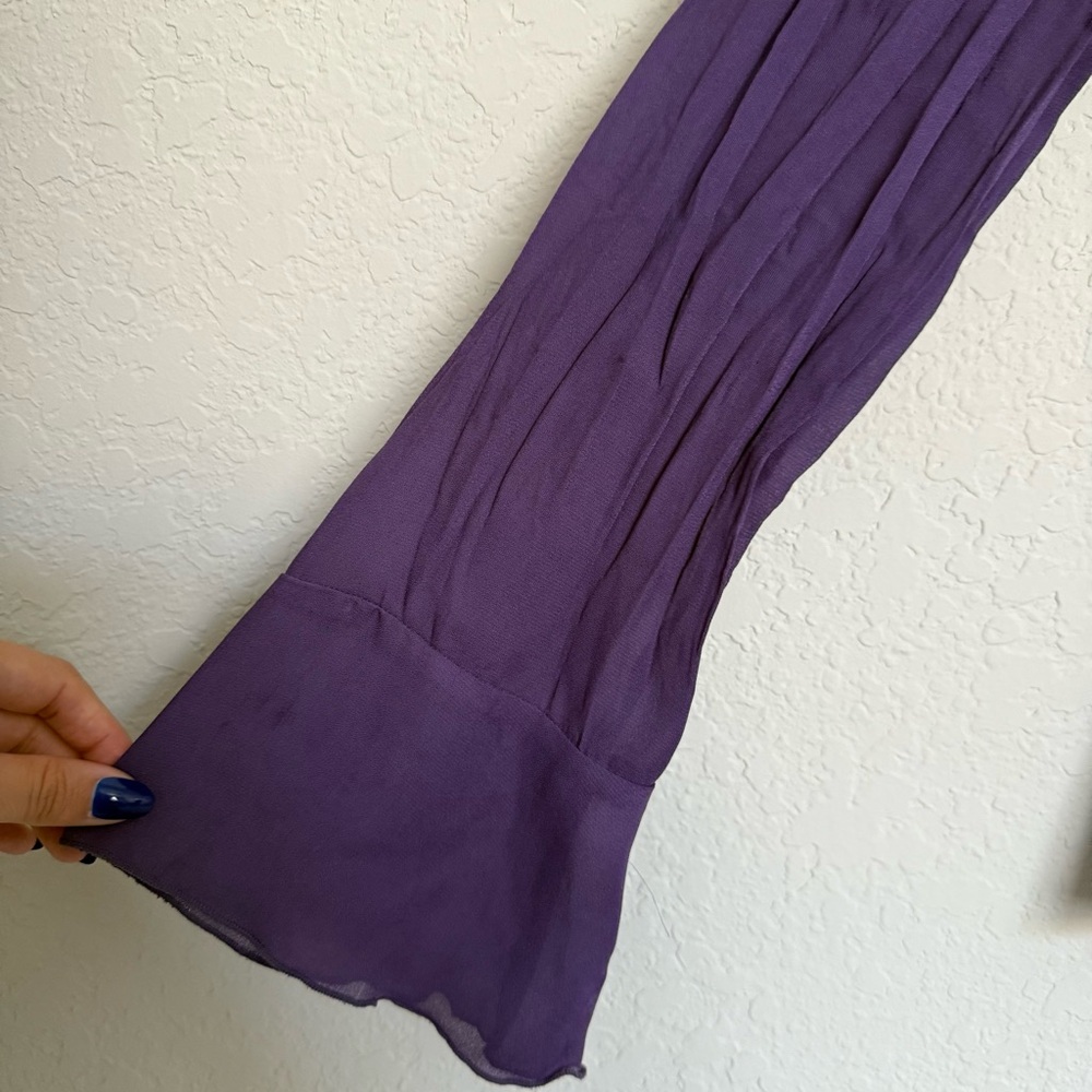 ⭐️SOLD⭐️Vintage Purple Ruffle Pleated Bell Sleeve Blouse Size M Fairy Goth - Picture 4 of 8